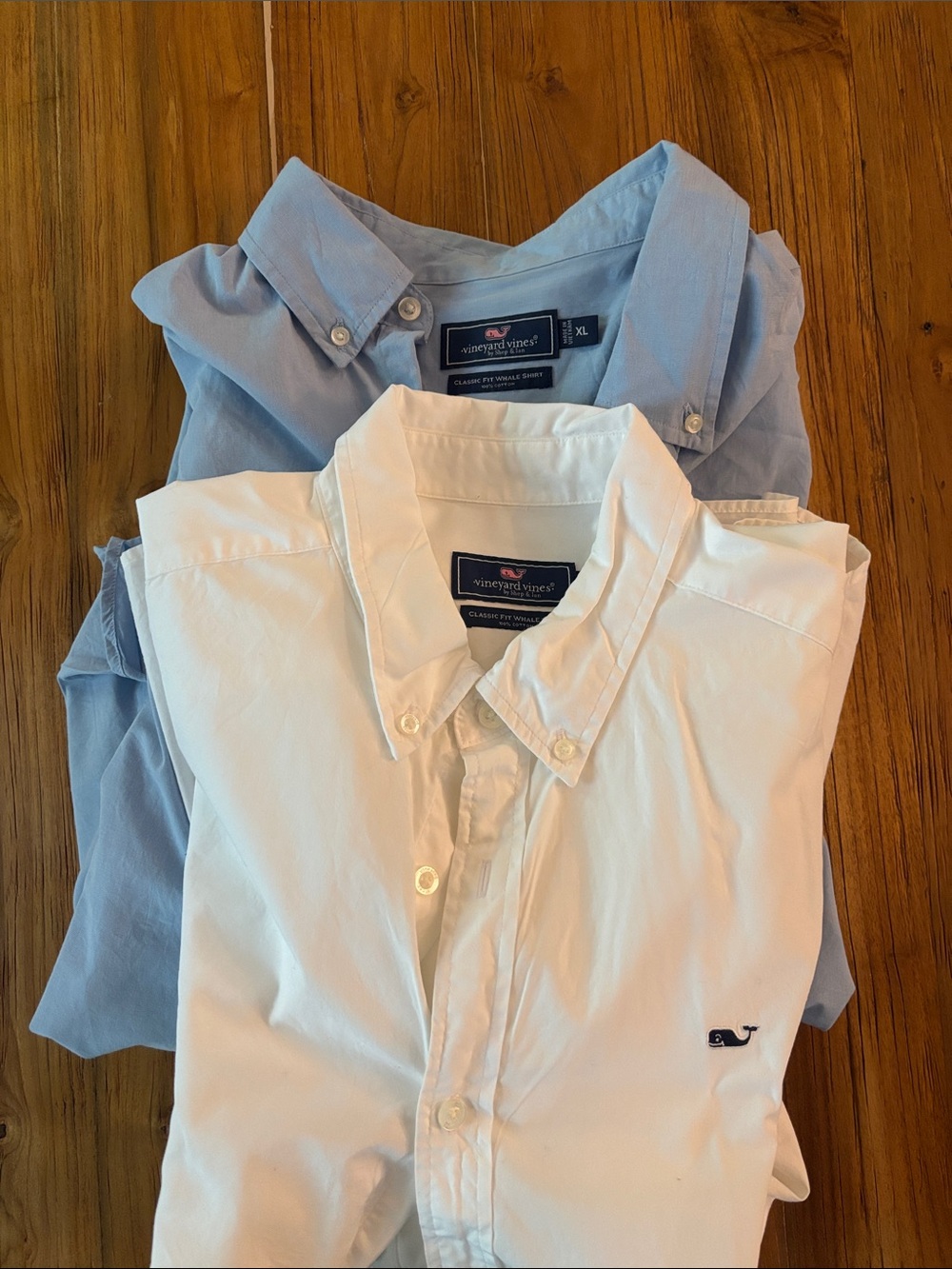 Two Vineyard Vines Men's Button-Down Shirts — White & Light Blue